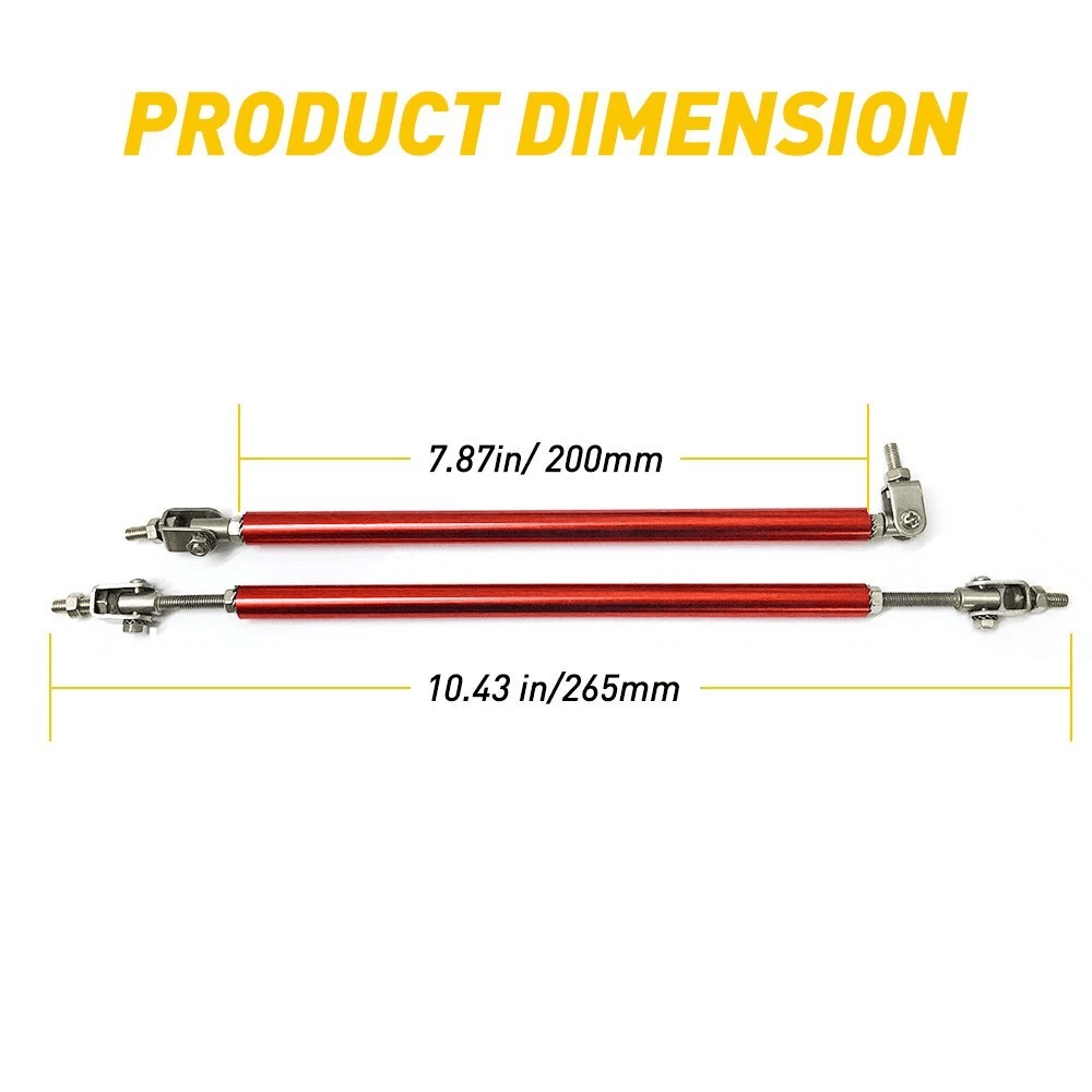 Adjustable Red Front Bumper Lip Splitter Strut Rod Tie Bar For Cars And SUVs 3