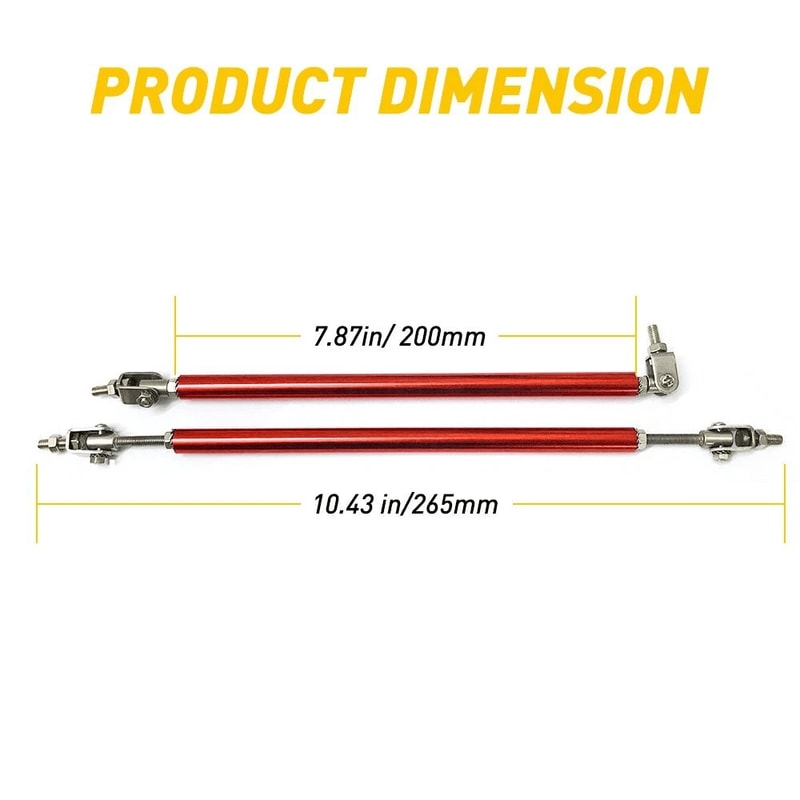 Adjustable Red Front Bumper Lip Splitter Strut Rod Tie Bar For Cars And SUVs 3