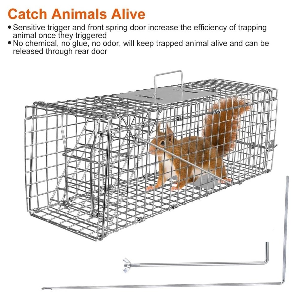 Humane Live Animal Trap Cage Folding Steel Control Cage For Raccoons Cats Foxes Small Animals Saf 9