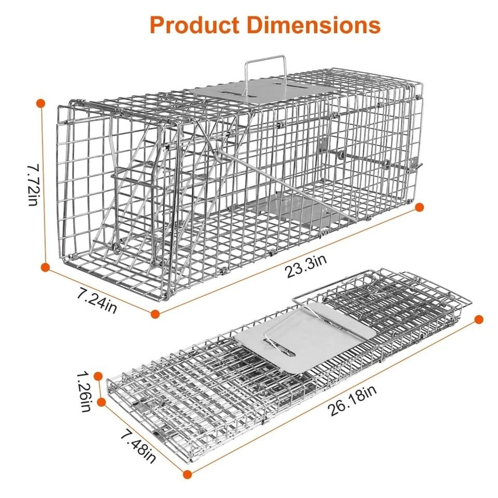 Humane Live Animal Trap Cage Folding Steel Control Cage For Raccoons Cats Foxes Small Animals Saf 11