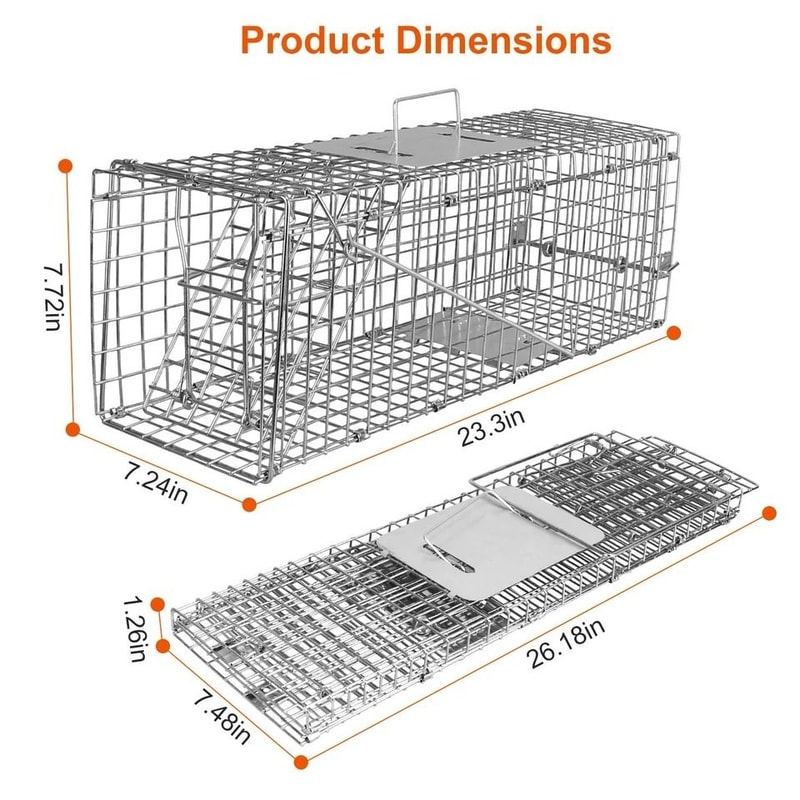 Humane Live Animal Trap Cage Folding Steel Control Cage For Raccoons Cats Foxes Small Animals Saf 11