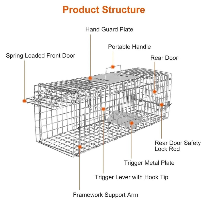 Humane Live Animal Trap Cage Folding Steel Control Cage For Raccoons Cats Foxes Small Animals Saf 6