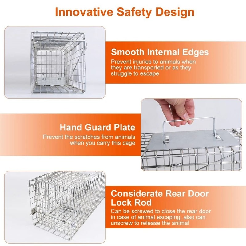 Humane Live Animal Trap Cage Folding Steel Control Cage For Raccoons Cats Foxes Small Animals Saf 7