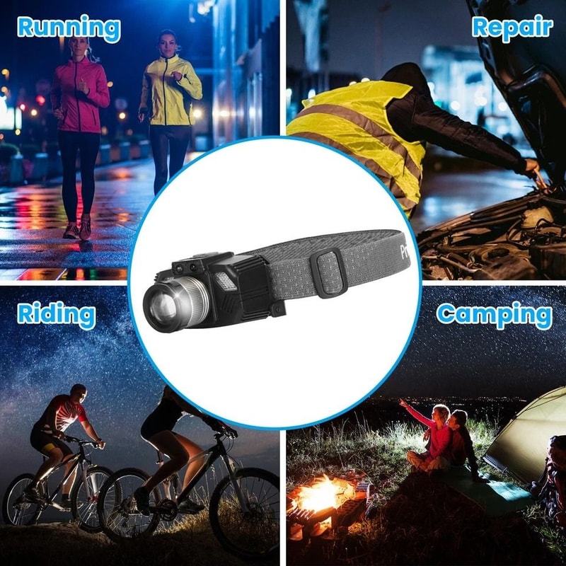 Motion Sensor Activated LED Headlamp Adjustable And Waterproof Lighting Modes Zoom Function 4