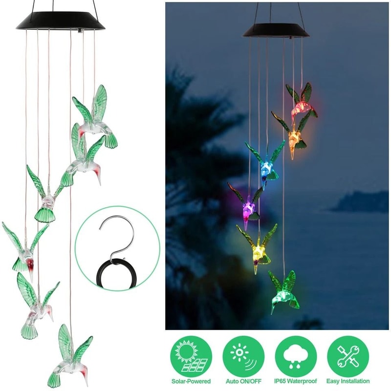Solar LED Color Changing Birds Wind Chimes Hummingbird Garden Light Perfect Home And Yard Decor 1