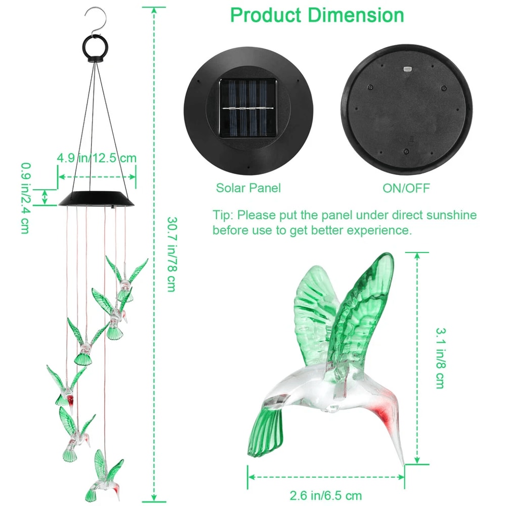 Solar LED Color Changing Birds Wind Chimes Hummingbird Garden Light Perfect Home And Yard Decor 10