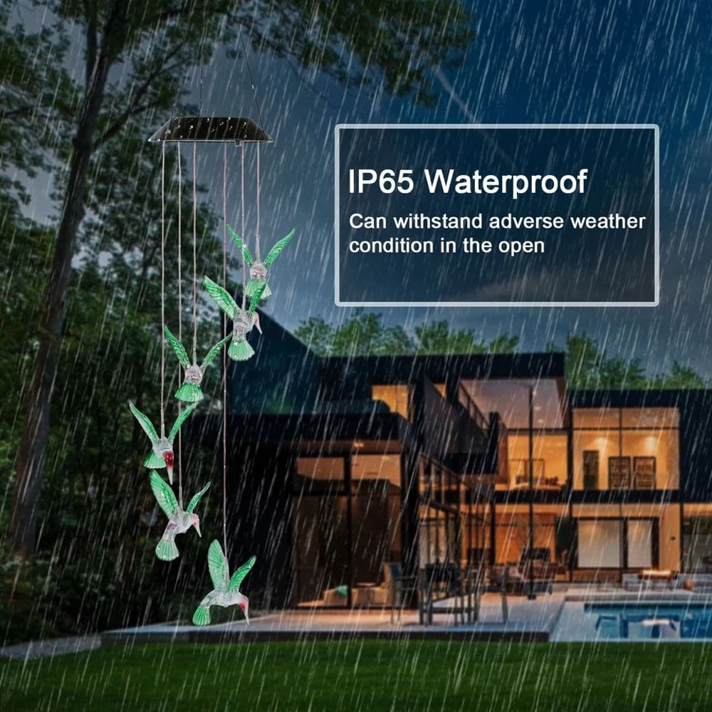 Solar LED Color Changing Birds Wind Chimes Hummingbird Garden Light Perfect Home And Yard Decor 7