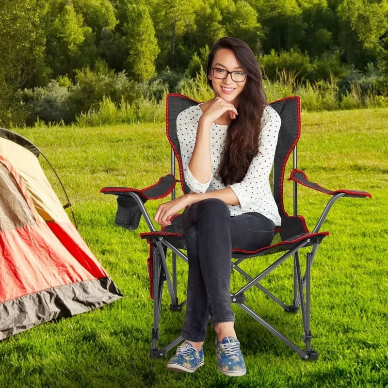 Heavy Duty Steel Camping Lounge Chair Foldable With Reclining Backrest Load Capacity 5