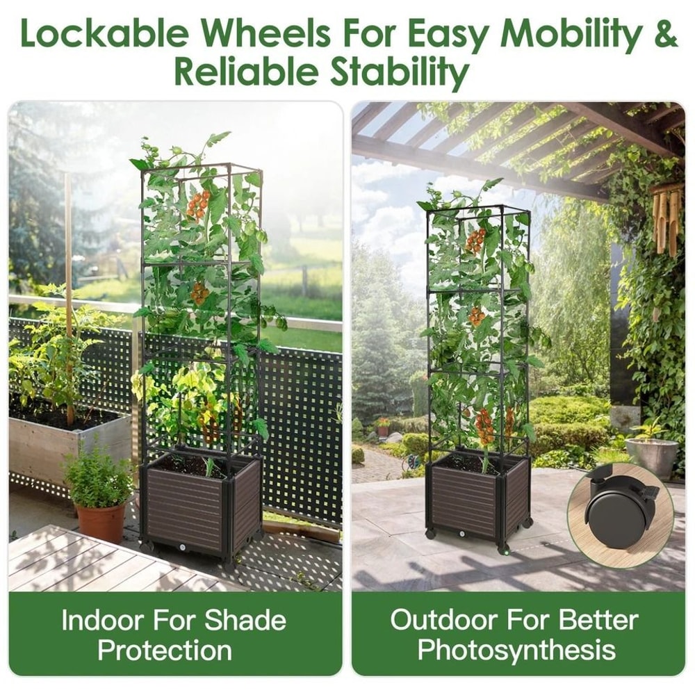 SelfWatering Garden Bed Planter Box Vertical Plants Bin With Lockable Wheels For Easy Yard Mobility 9