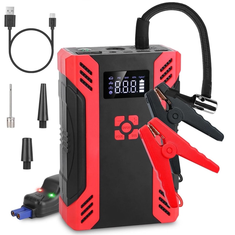 Jump Starter With Air Compressor Emergency Car Battery Booster Power Supply 0