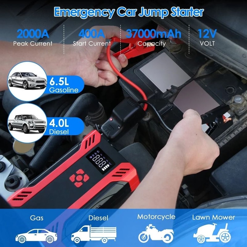 Jump Starter With Air Compressor Emergency Car Battery Booster Power Supply 10