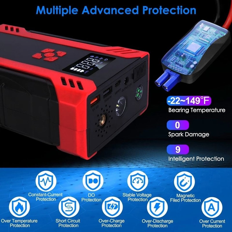 Jump Starter With Air Compressor Emergency Car Battery Booster Power Supply 6