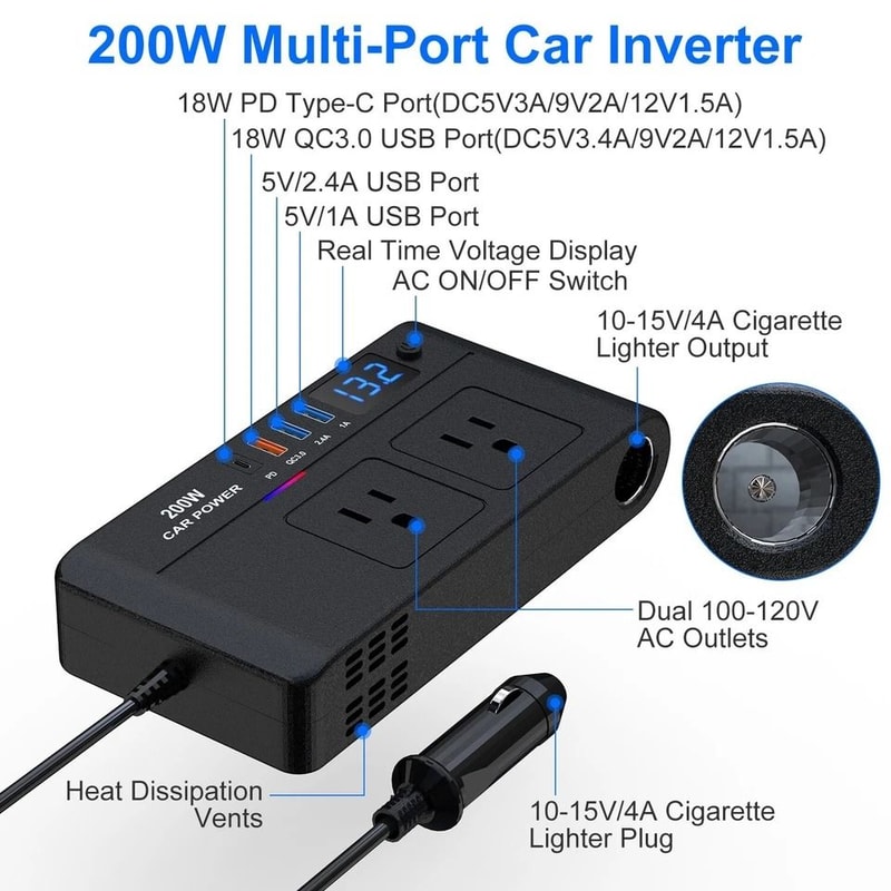 Car Inverter Vehicle Power Converter Perfect For Charging Devices Camping Outdoor Adventures Eme 8