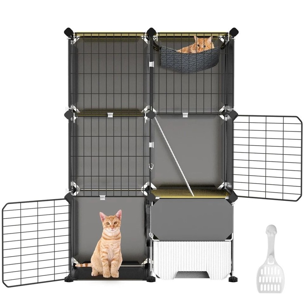 Heavy Duty Cat Cage Tier Cat House With Litter Box Hammock For Cats Spacious Cat Enclosure 11