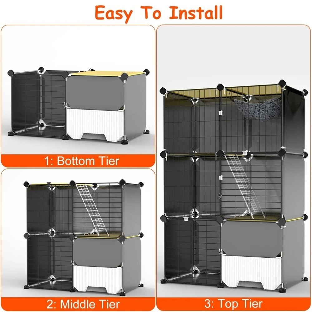 Heavy Duty Cat Cage Tier Cat House With Litter Box Hammock For Cats Spacious Cat Enclosure 3
