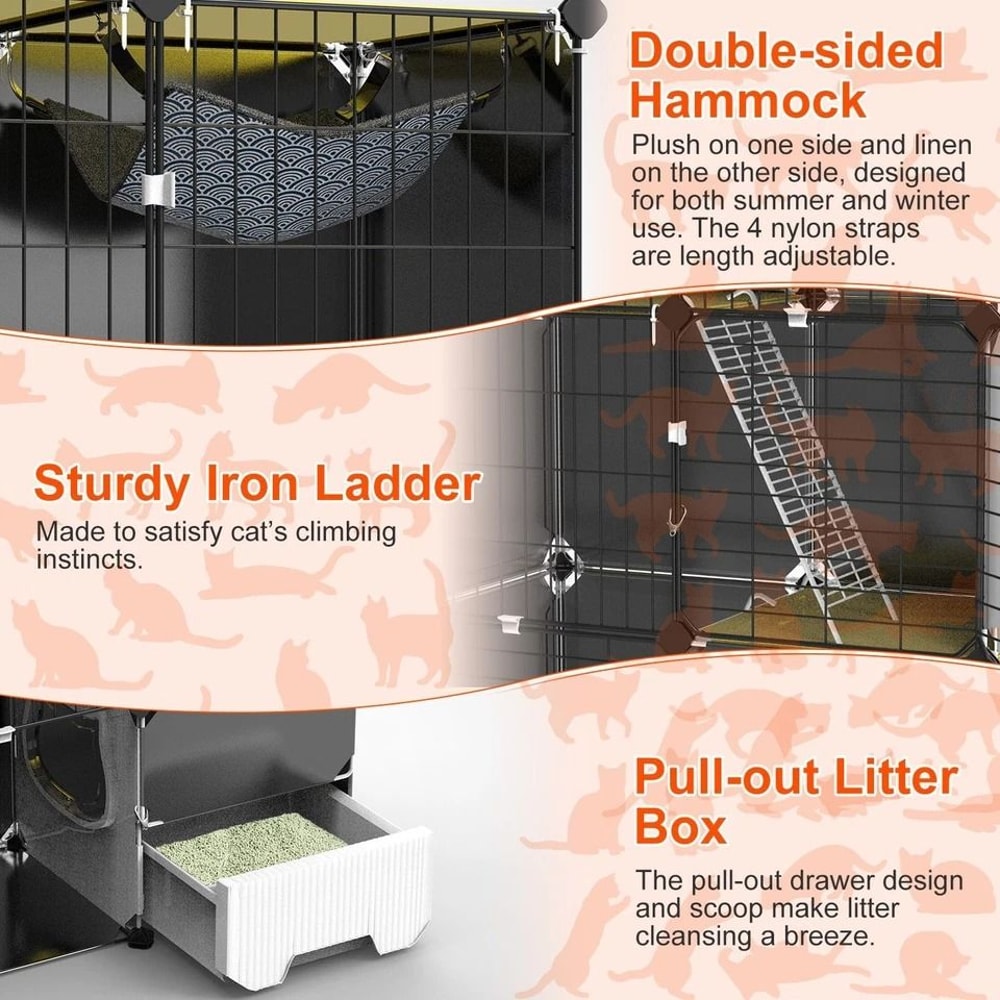 Heavy Duty Cat Cage Tier Cat House With Litter Box Hammock For Cats Spacious Cat Enclosure 5