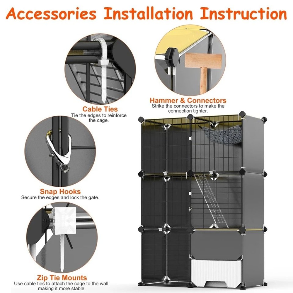 Heavy Duty Cat Cage Tier Cat House With Litter Box Hammock For Cats Spacious Cat Enclosure 6