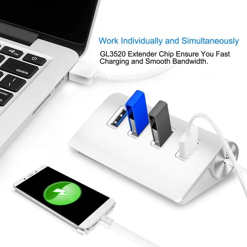 Portable USB Hub HighSpeed Data Transfer Aluminum Alloy Charging Hub For Windows PC Mac 8