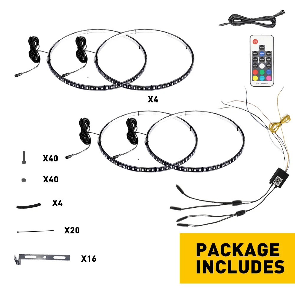 RGB Color Changing LED Wheel Lights For Car Truck Bluetooth APP Remote 3