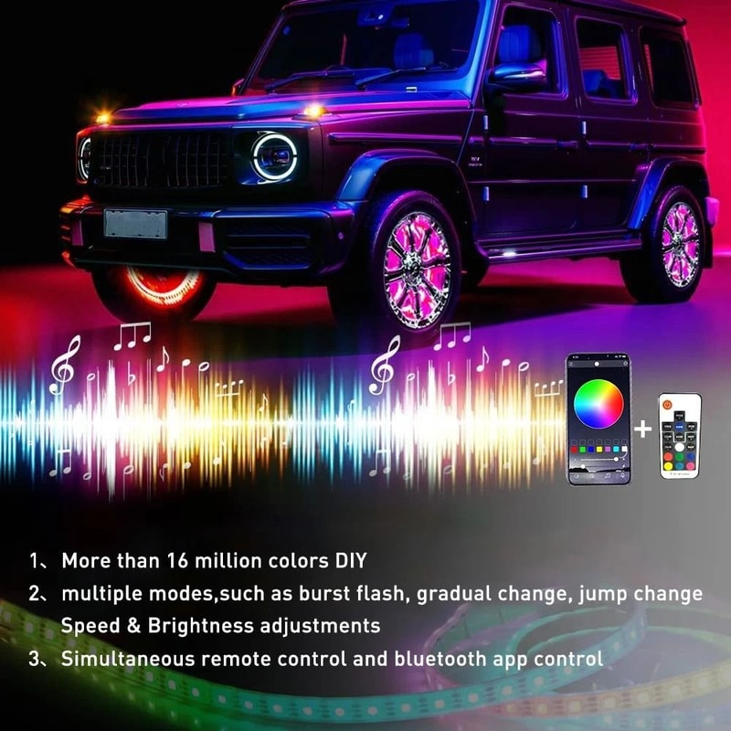 RGB Color Changing LED Wheel Lights For Car Truck Bluetooth APP Remote 4