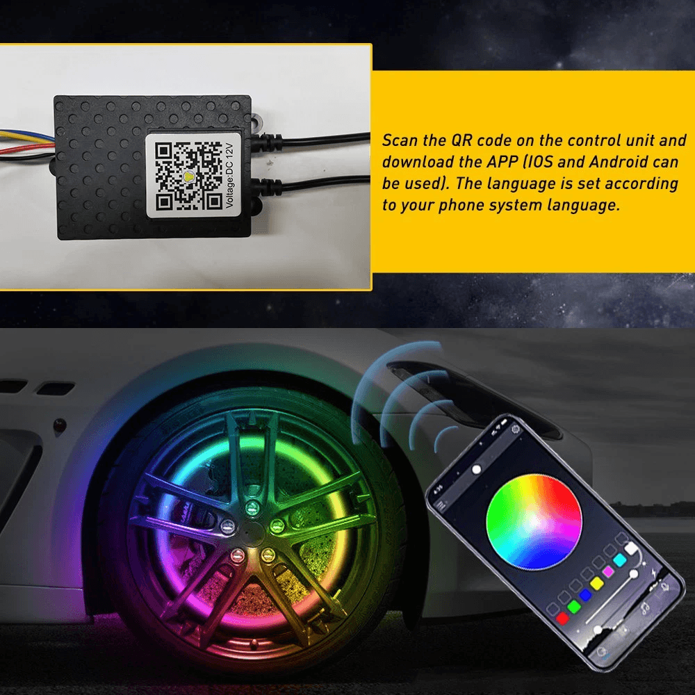 RGB Color Changing LED Wheel Lights For Car Truck Bluetooth APP Remote 9