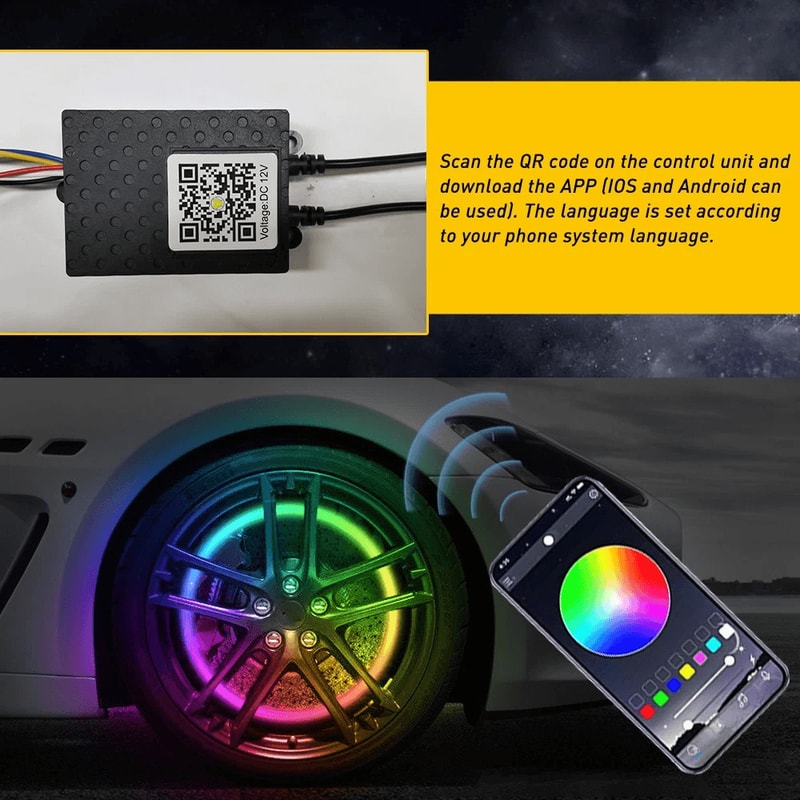 RGB Color Changing LED Wheel Lights For Car Truck Bluetooth APP Remote 9