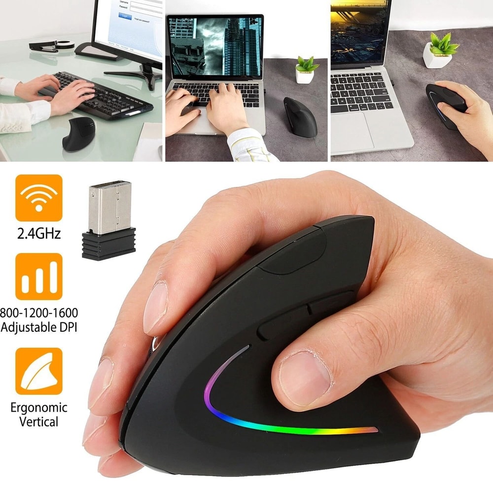 Wireless Ergonomic Vertical Mouse 1600DPI 6 Keys Optical Mice For Laptop Desktop Smooth Tracking 2