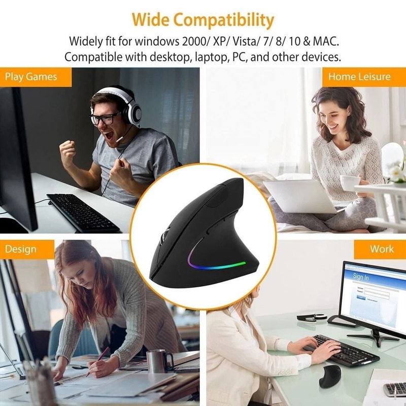 Wireless Ergonomic Vertical Mouse 1600DPI 6 Keys Optical Mice For Laptop Desktop Smooth Tracking 4