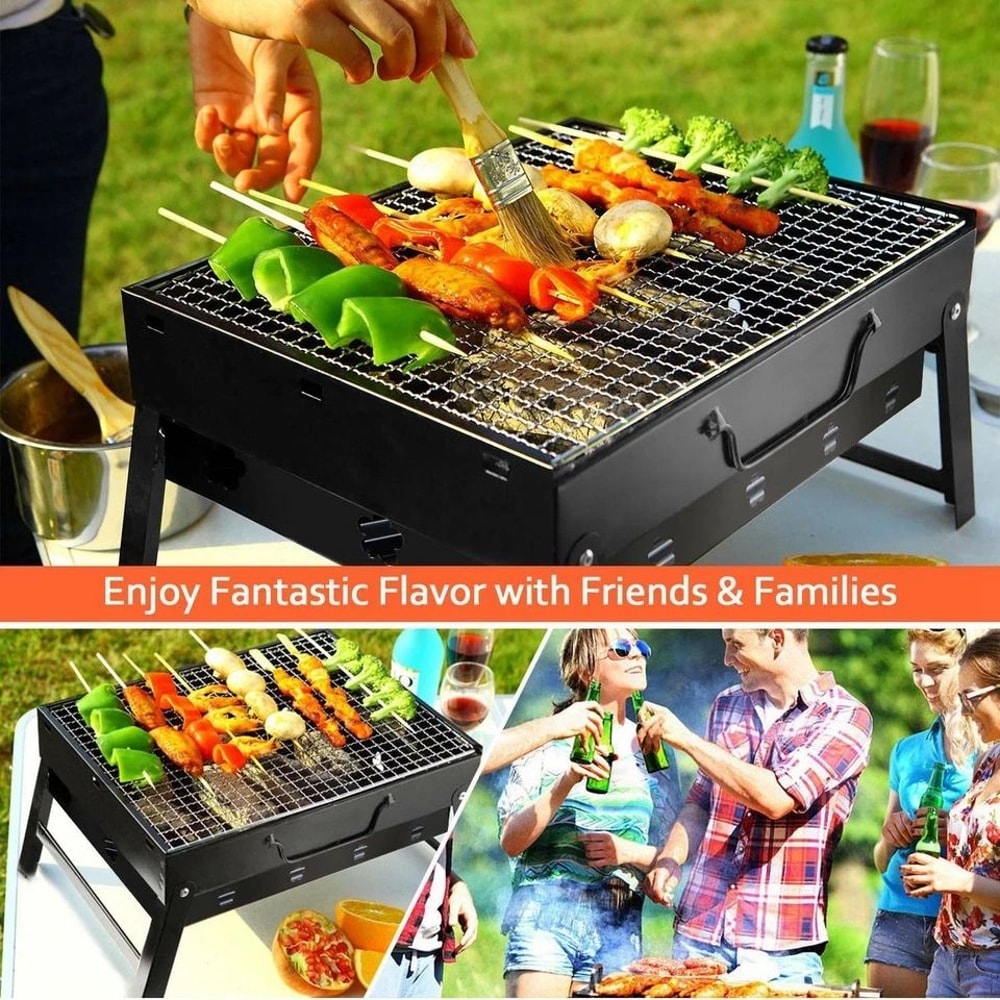 Portable BBQ Barbecue Grill Folding Charcoal Stove Outdoor Cooker For Camping Tailgating Garden BBQ 6