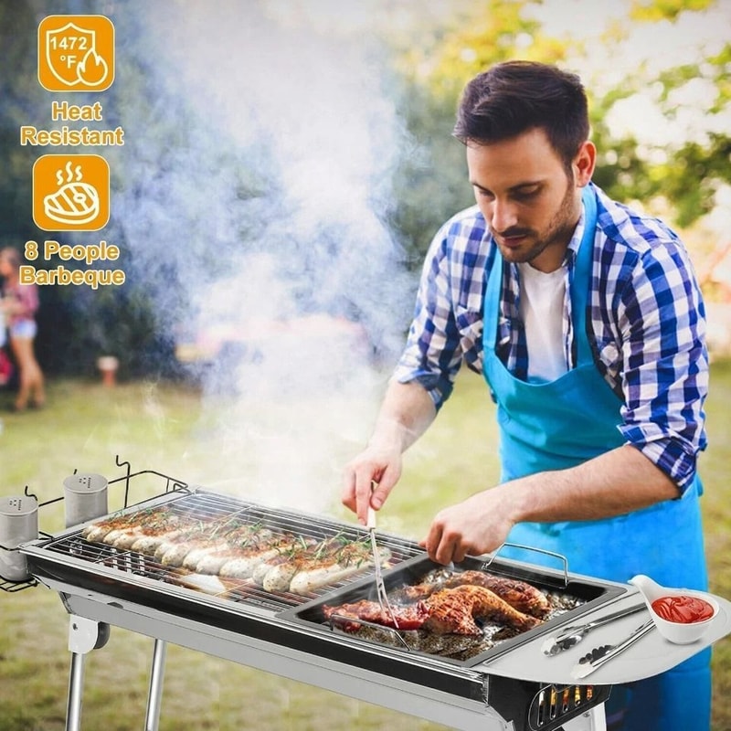 Stainless Steel BBQ Grill Portable Folding Design NonStick Frying Pan Perfect For Camping And Picni