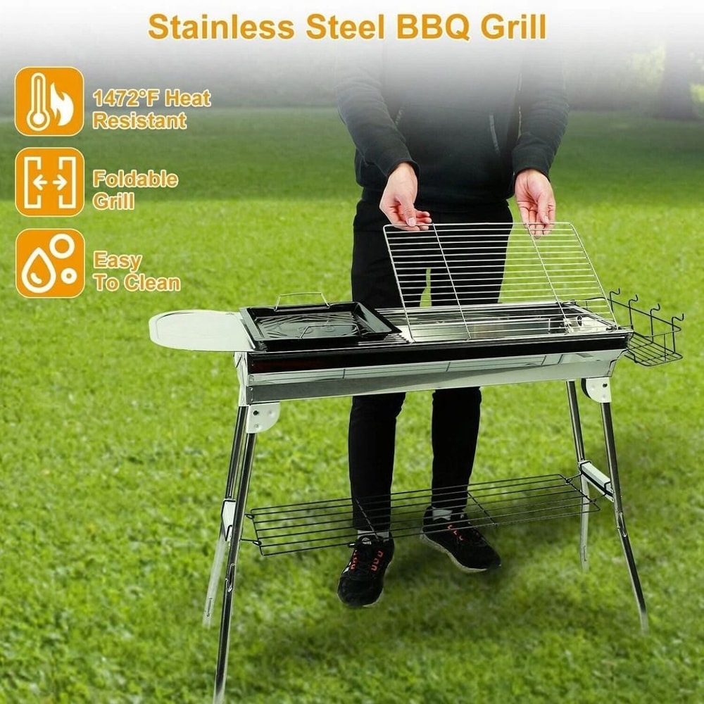 Stainless Steel BBQ Grill Portable Folding Design NonStick Frying Pan Perfect For Camping And Picni