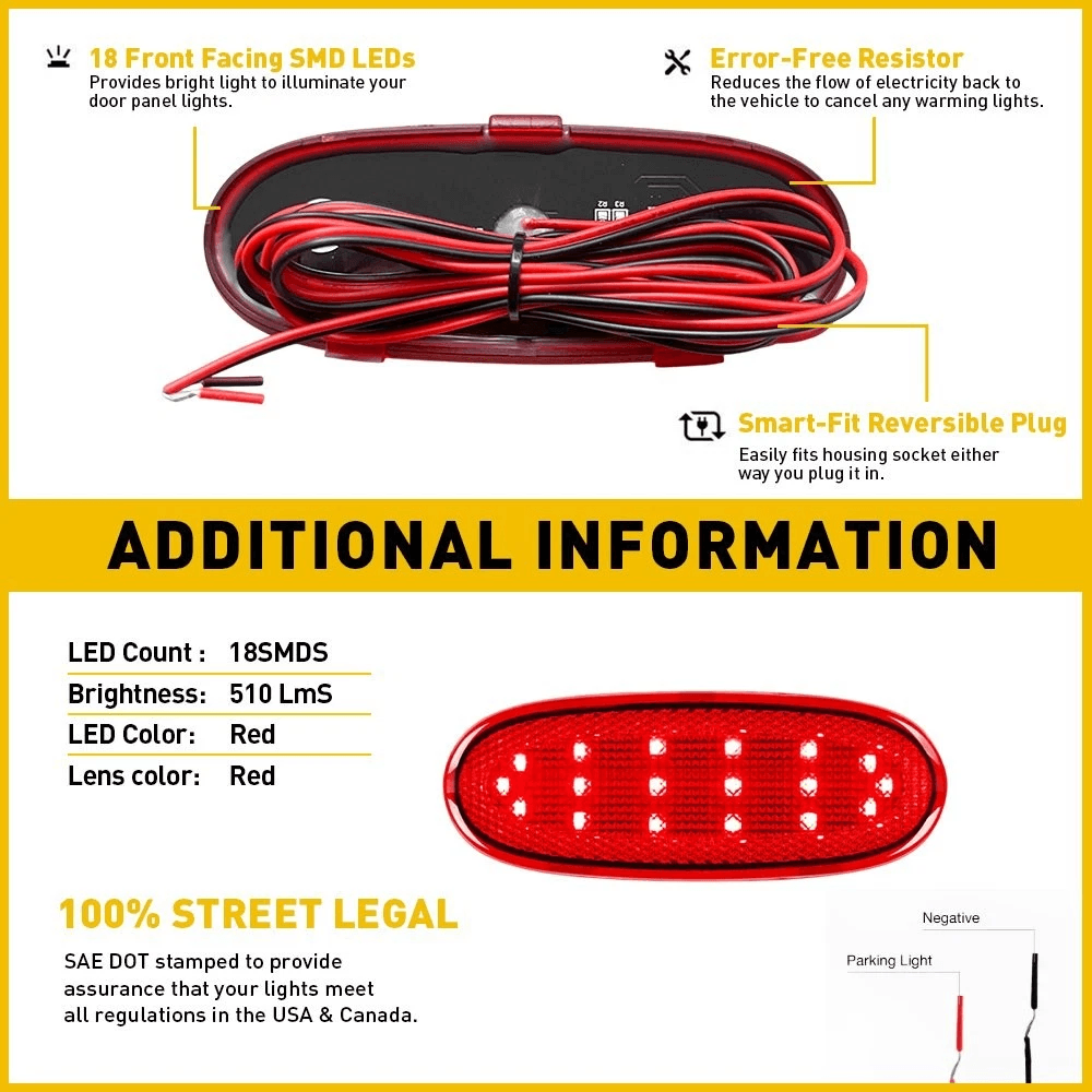 Courtesy Red LED Rear Door Panel Lights Cover Durable Waterproof EnergySaving 9