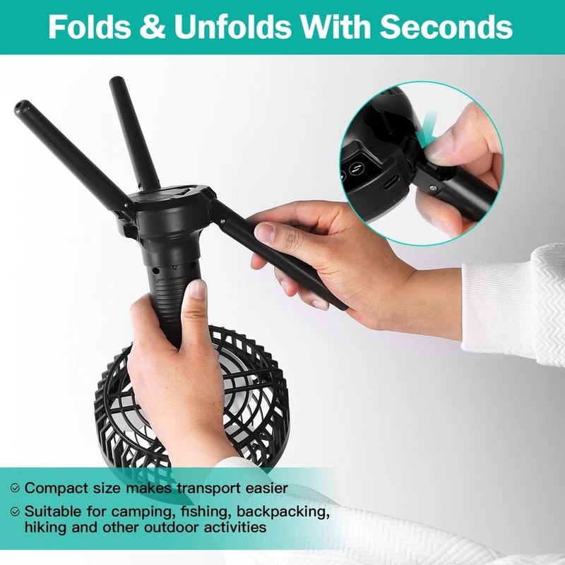 Rechargeable Camping Fan Foldable Tripod Fan W LED Light Hanging Hook For Hiking Tent And Outdoor 6
