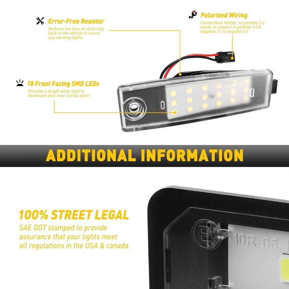 Waterproof Rear LED License Plate Light White SMD LED Black 8