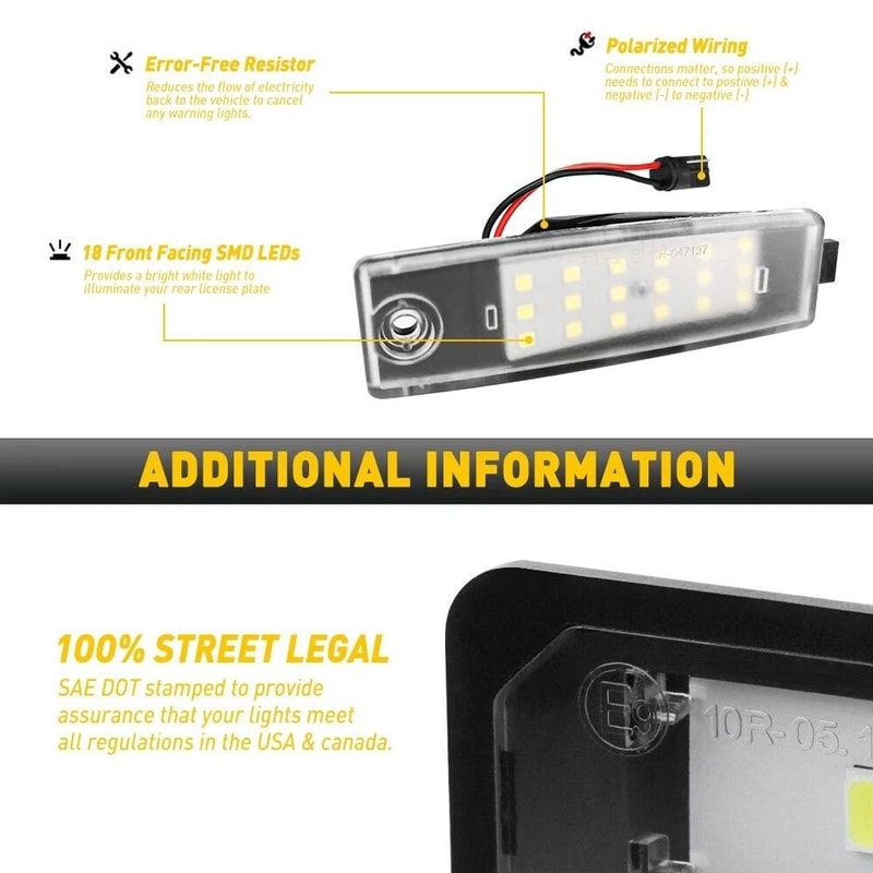 Waterproof Rear LED License Plate Light White SMD LED Black 8