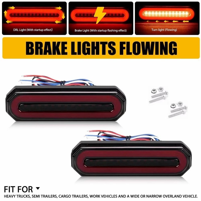 LED Truck Trailer Brake Stop Light With RedAmber Oval DRL Flowing Turn Signal 13