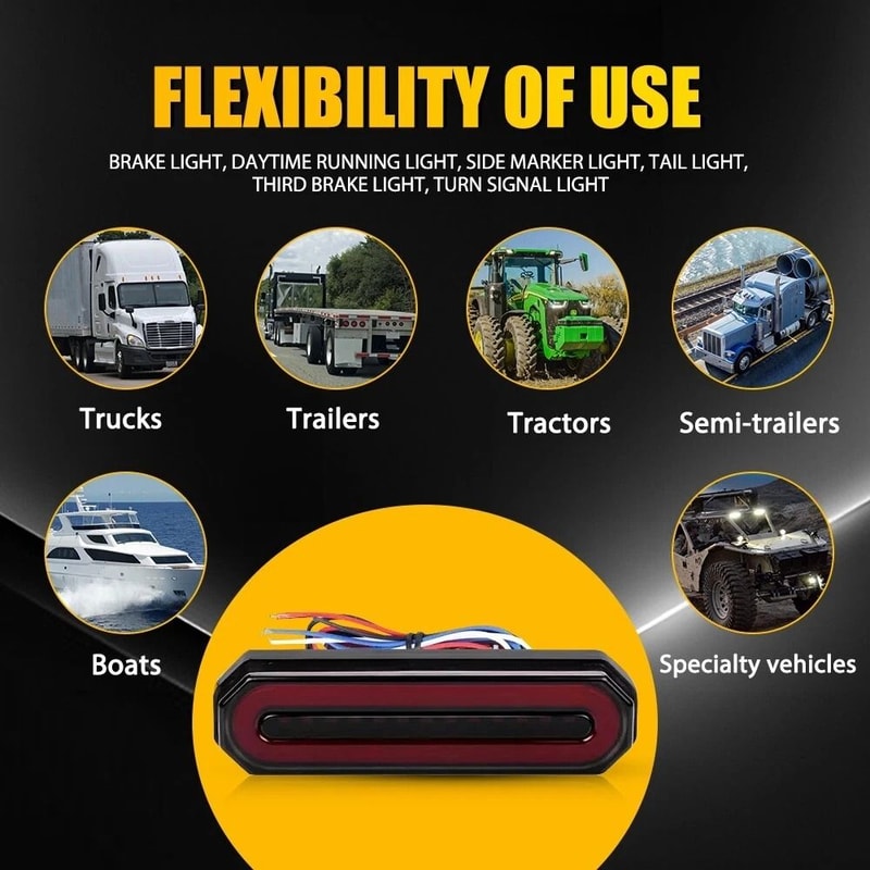 LED Truck Trailer Brake Stop Light With RedAmber Oval DRL Flowing Turn Signal 4