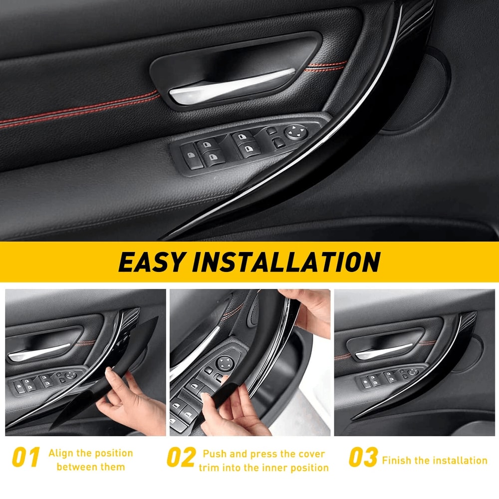 Front Left Right Inner Door Handle Protect Case ABS Inside Cover Black Interior Trim Set 5