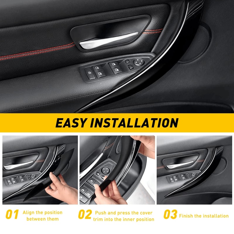 Front Left Right Inner Door Handle Protect Case ABS Inside Cover Black Interior Trim Set 5