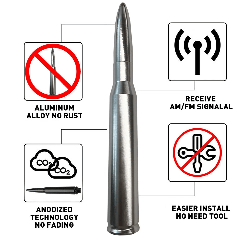 Universal FM Radio Antenna SILVER BULLET ANTENNA CAL Aluminum Replacement Signal Range Booster 3