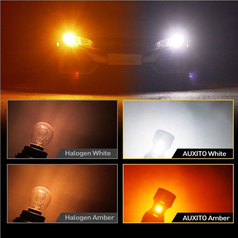 Switchback LED Front Turn Signal Bulbs Parking DRL Light White Amber 3