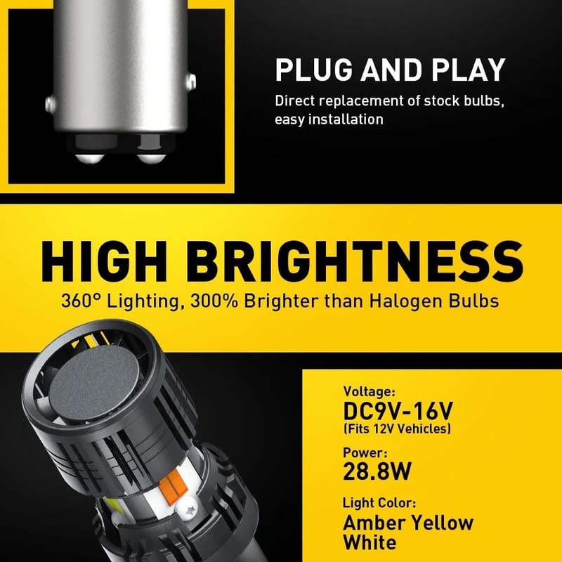 Switchback LED Front Turn Signal Bulbs Parking DRL Light White Amber 6