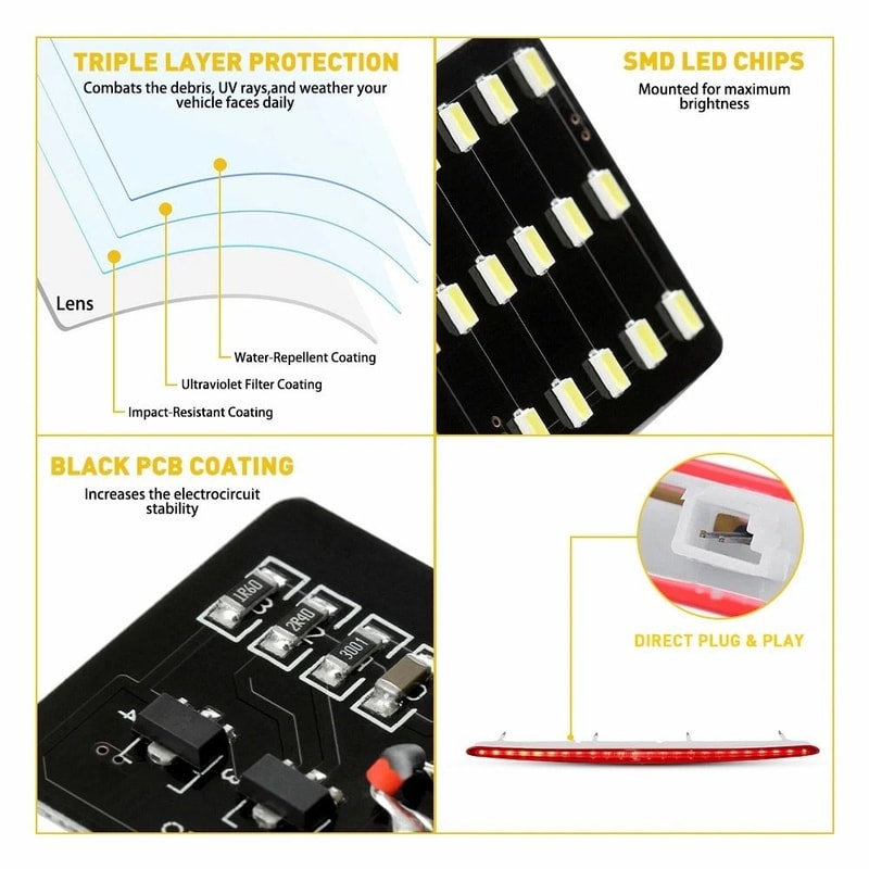 RED High Mount Stop 3rd Brake Light LED Tail Light Waterproof Car Brake Light Durable ABS Housing 9