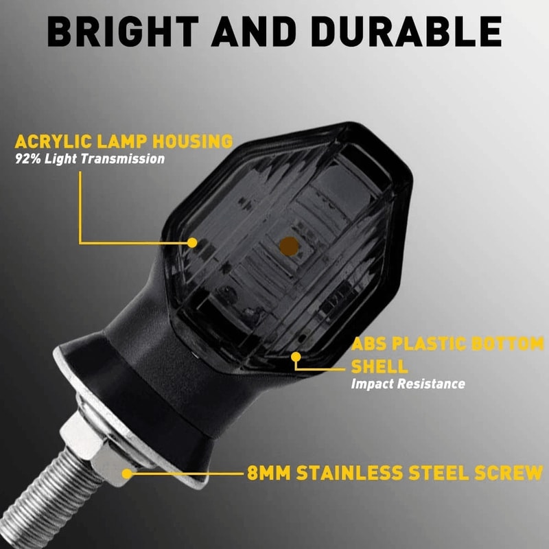 Waterproof Motorcycle Turn Indicator Amber LED Blinker Light High Brightness Universal Easy Install 6