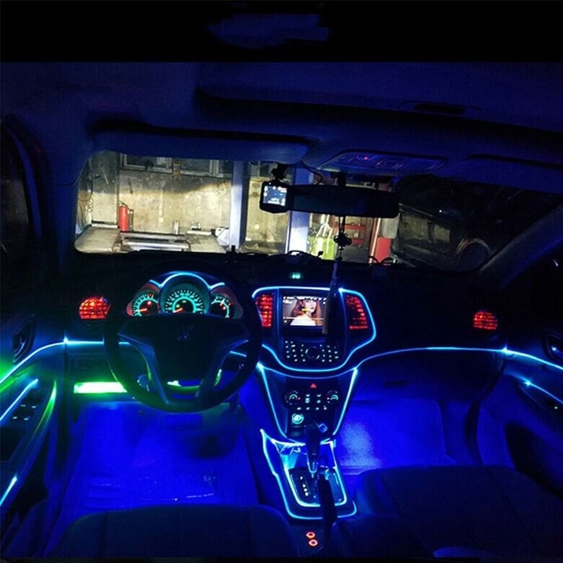 Blue LED Auto Car Interior Light Wire Strip Lamp Atmosphere Decor For Vehicles 8