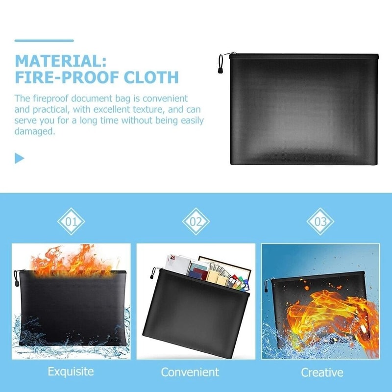 Fireproof Document Pouch Waterproof Fire Proof Money Bag Safe Cash Storage For Valuables Papers Tra 1