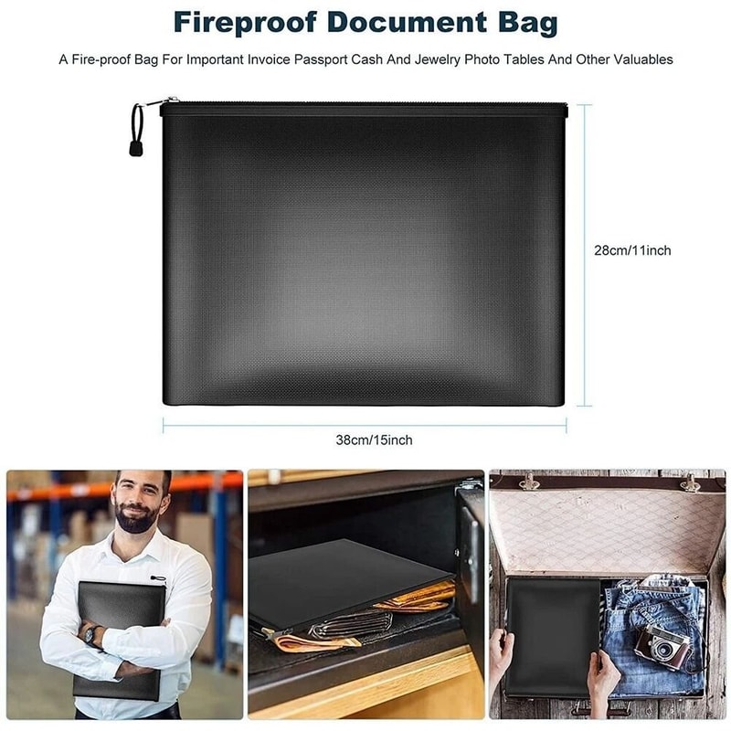 Fireproof Document Pouch Waterproof Fire Proof Money Bag Safe Cash Storage For Valuables Papers Tra 6