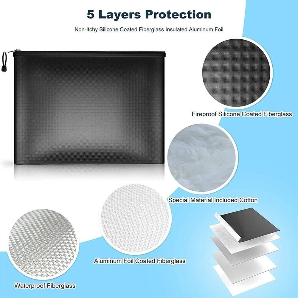 Fireproof Document Pouch Waterproof Fire Proof Money Bag Safe Cash Storage For Valuables Papers Tra 4
