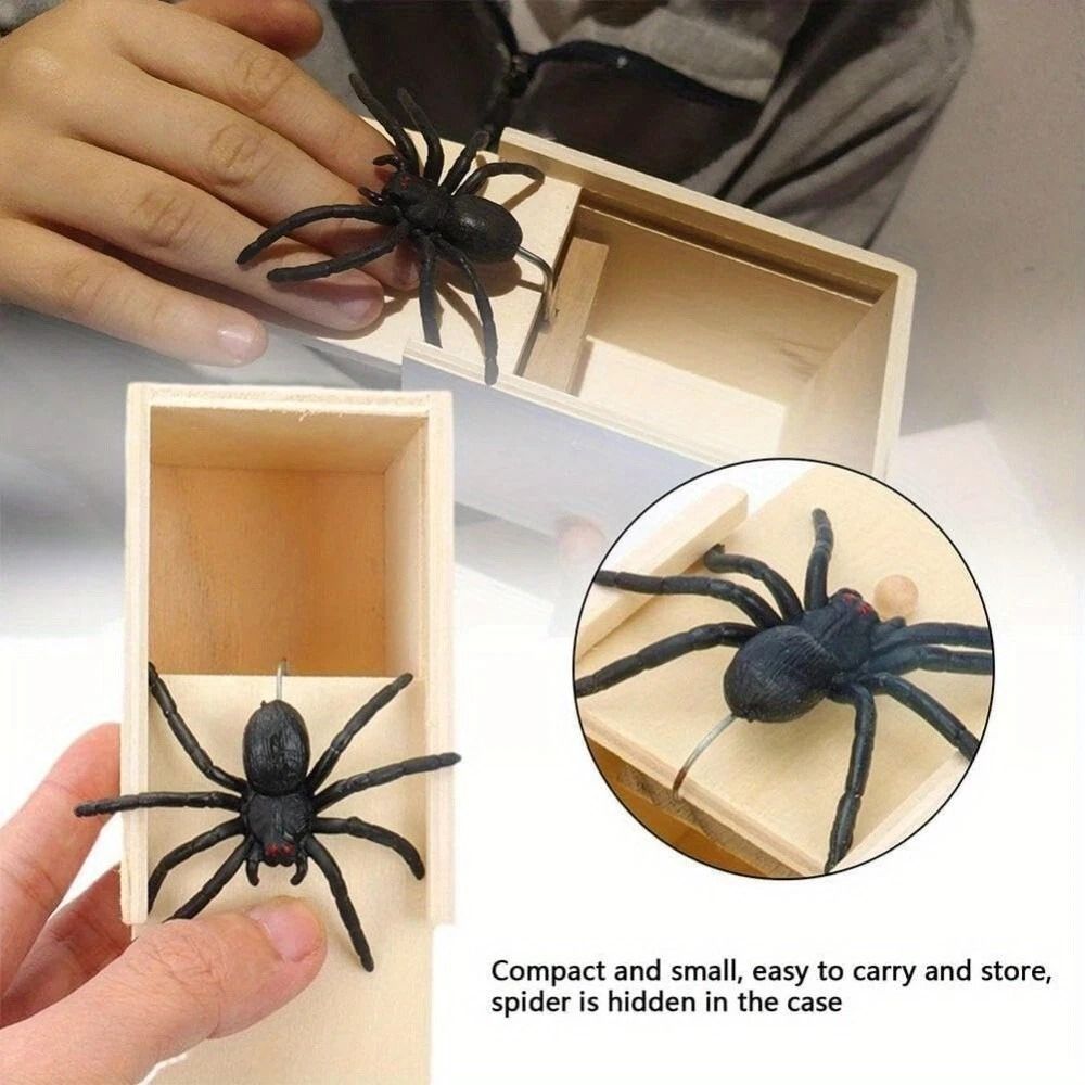 Hidden In Case Trick Wooden Prank Spider Scare Gag Toy For Ultimate Scare Fun Play Joke Gift 4