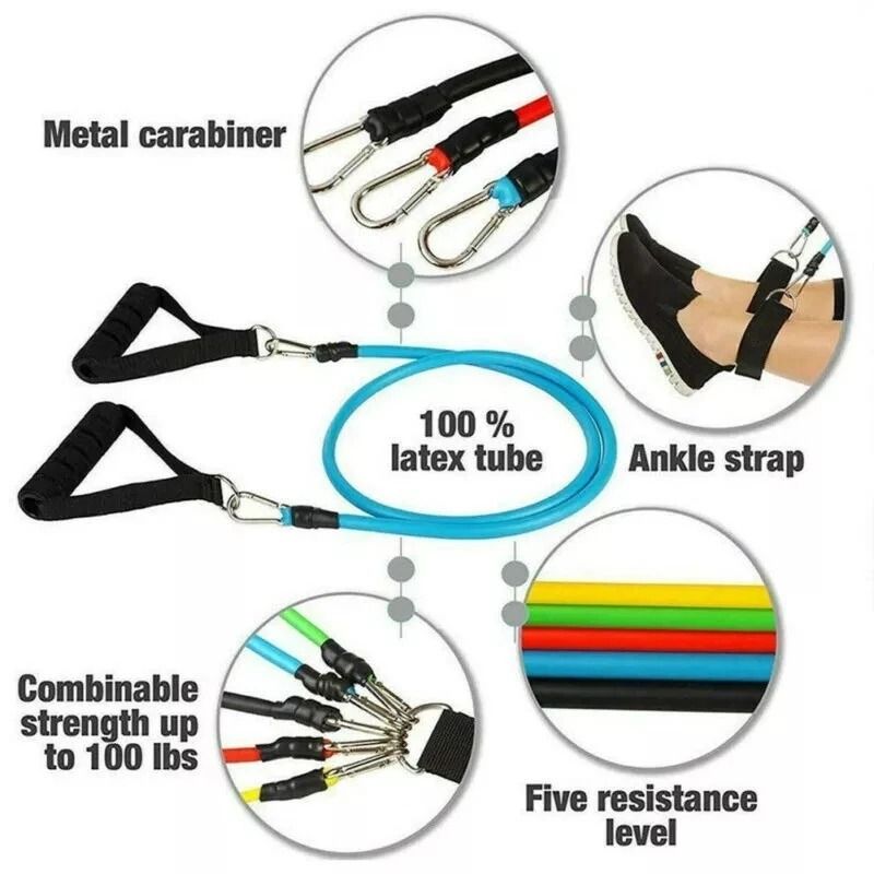 Yoga Pilates Abs Exercise Resistance Band Set Fitness Tube Workout Bands For Strength Flexibility 6